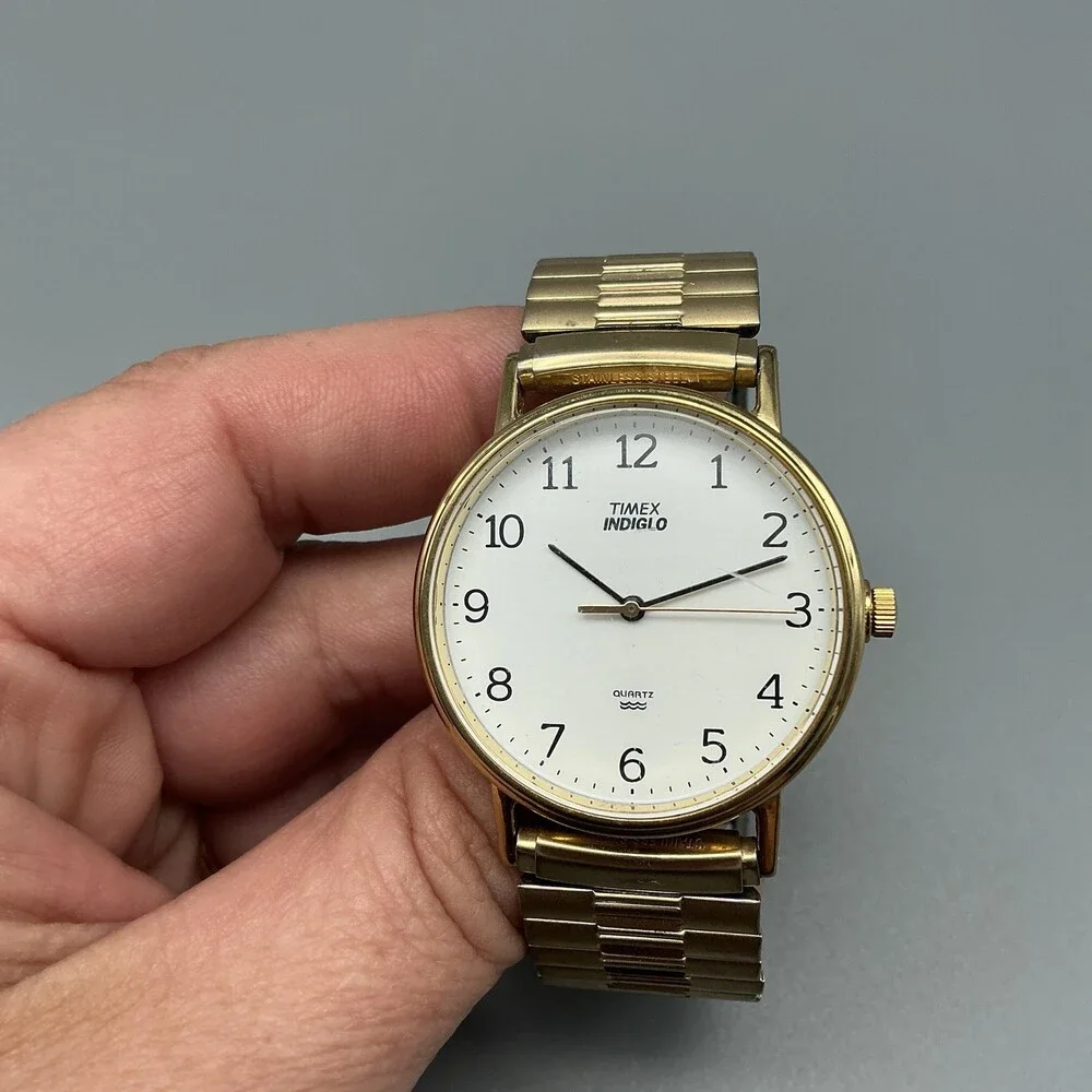 Vintage Timex Easy Reader Indiglo Mens Watch 34mm Gold Tone Stretch New Battery